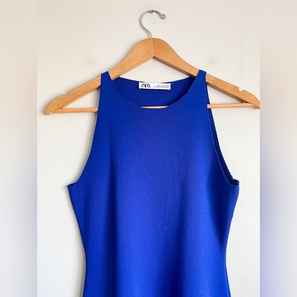 Zara Cobalt Blue Aline Knit Midi Dress Royal Resort Travel Cruise Wedding Halter - Picture 6 of 12